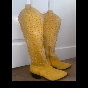 Yellow Studded Cowboy Boots